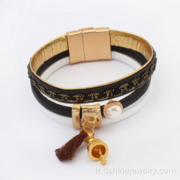 En cuir Bracelets or Bell Charm Bracelet à fermoir aimant